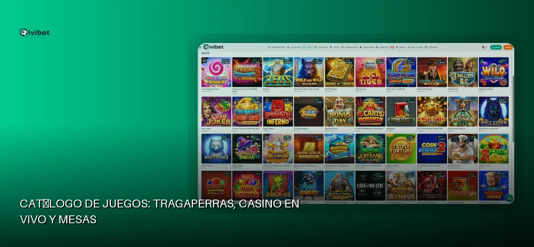 Catálogo de juegos: tragaperras, casino en vivo y mesas